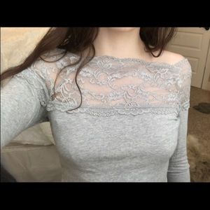 Grey Lace Off the Shoulder